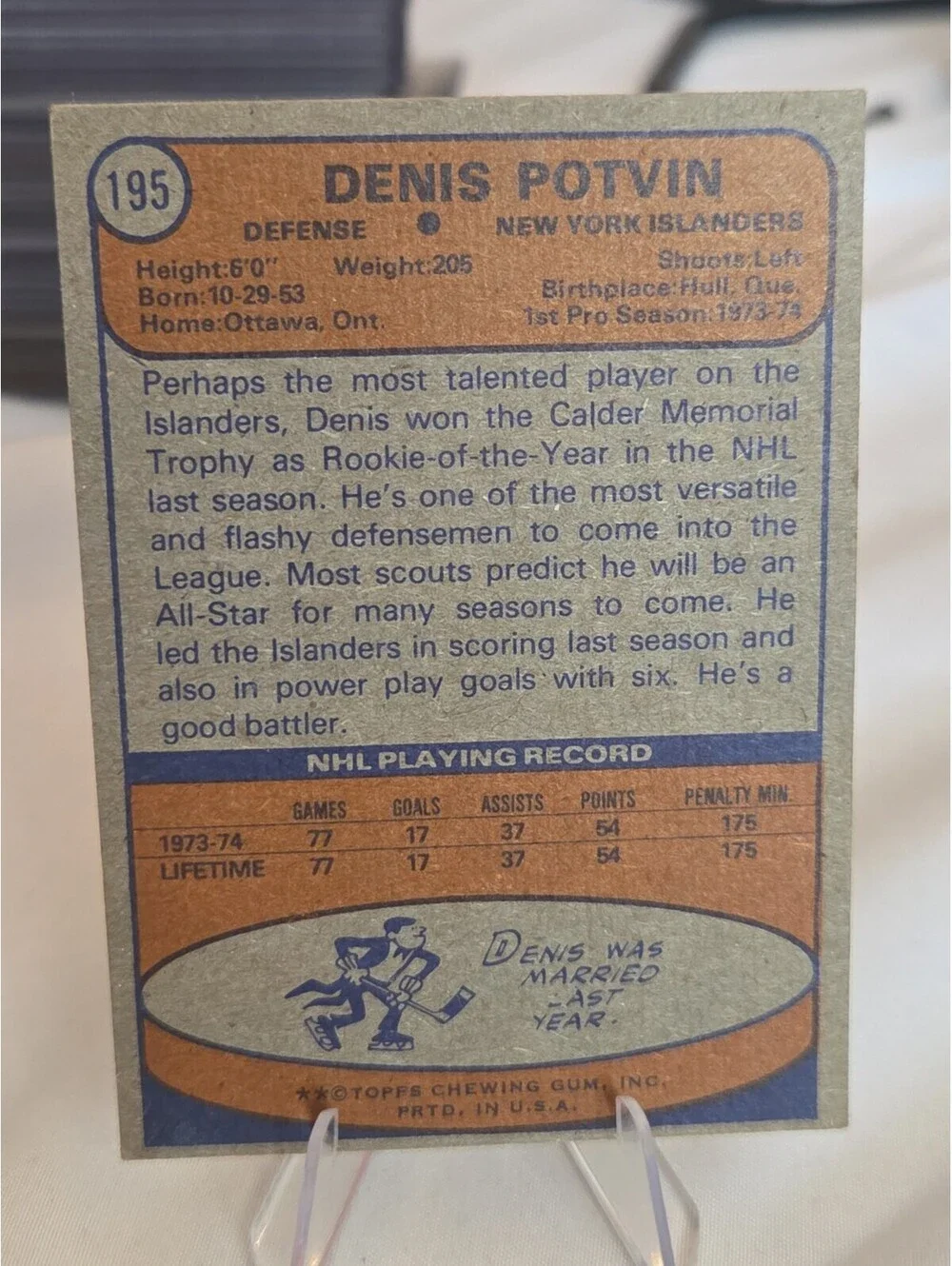 1974-75 Topps #195 Denis Potvin New York Islanders Rookie Hockey Card EX
